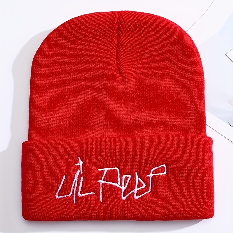 Trendy Embroidered Acrylic Beanie - Unisex Street Style, Comfortable Warmth for Winter & Autumn