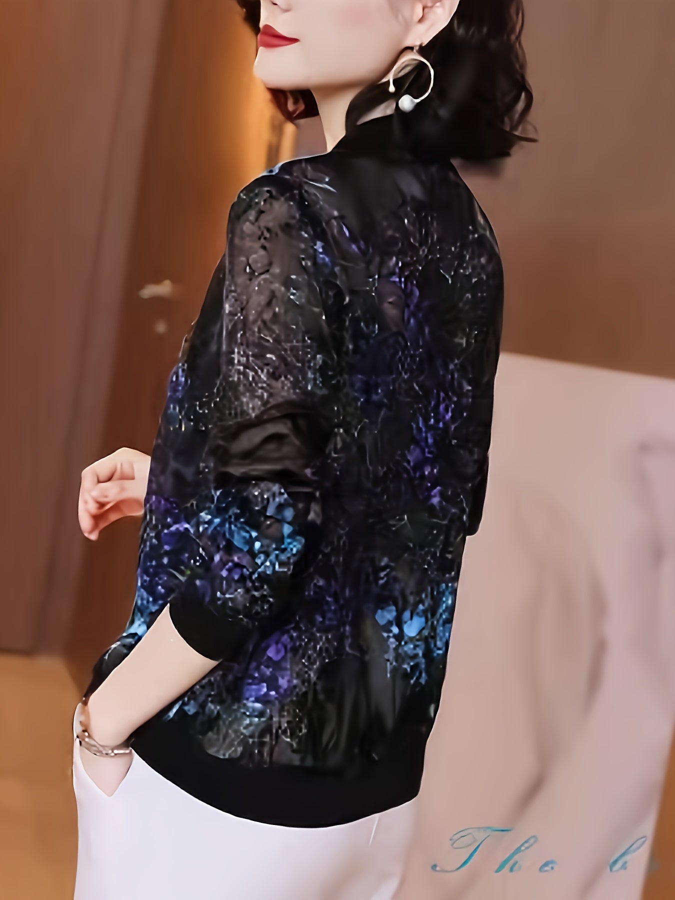 Stylish Floral Print Zipper Jacket - Water-Resistant, Long Sleeve, Elegant Outwear for Spring & Fall Seasons - Women's Fashion Clothing for Casual Daily Wear