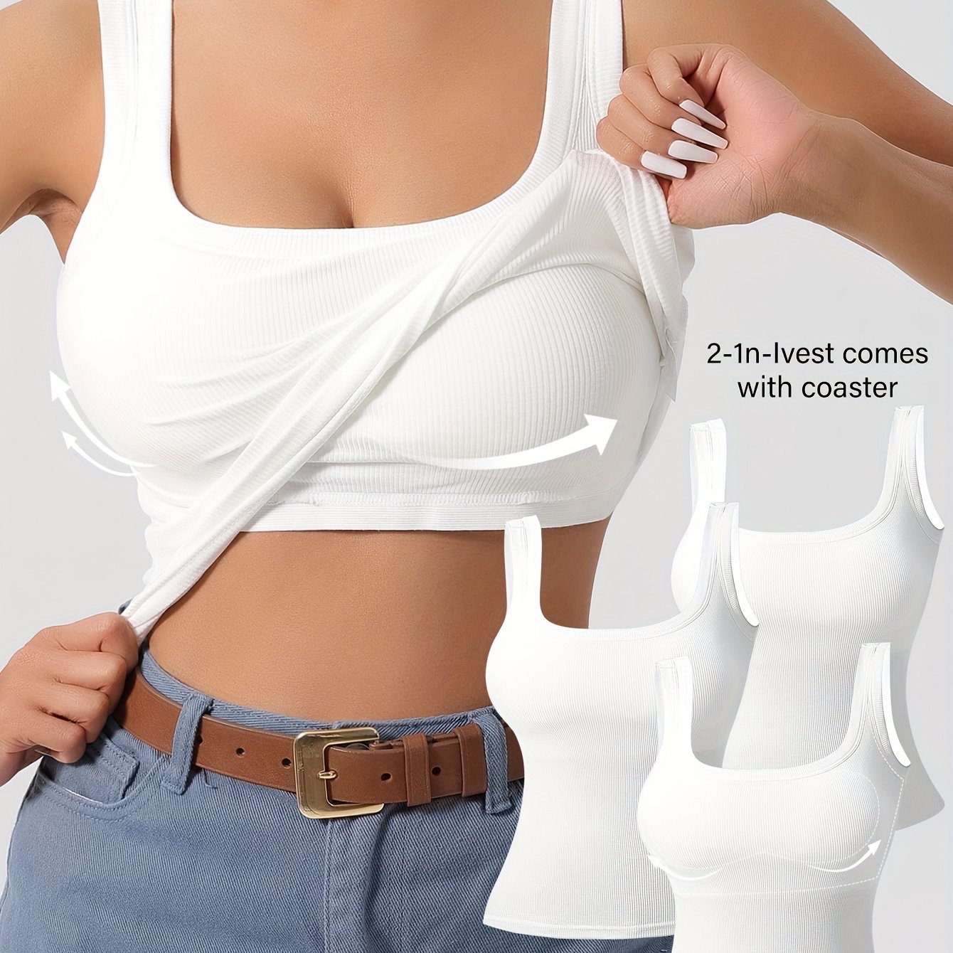 3-Pack Solid Color Super Slim Fit Tank Top - Classic Square Neck, Sleeveless, Versatile, and Easy to Pair - Pack of 3 for Endless Outfit Possibilities, Exclusively Designed for Women, Perfect for Casual, Everyday Wear