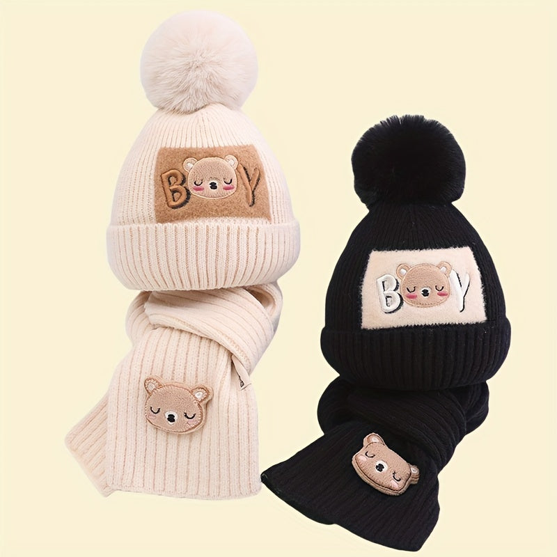 2pcs Kids' Winter Hat & Scarf Set - Cozy, Warm Knit With Ear Protection For Boys & Girls, Perfect For Skiing & Skating, Fits Ages 3-8, Head Circumference 19.69-21.26inch
