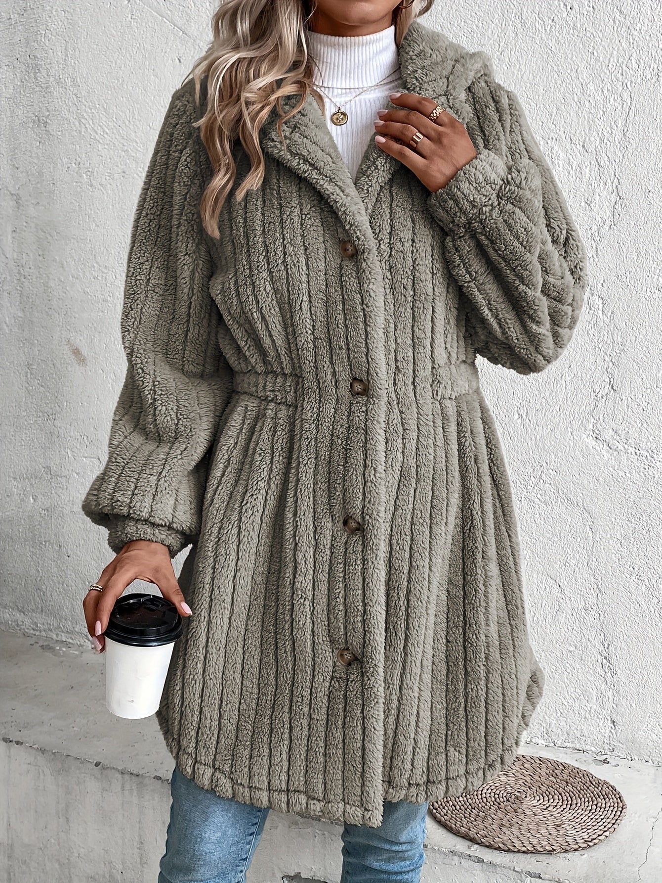 Winter Essential: Chic & Cozy Hooded Teddy Coat for Women - Durable, Easy-Care, Knit Fabric in Solid Color