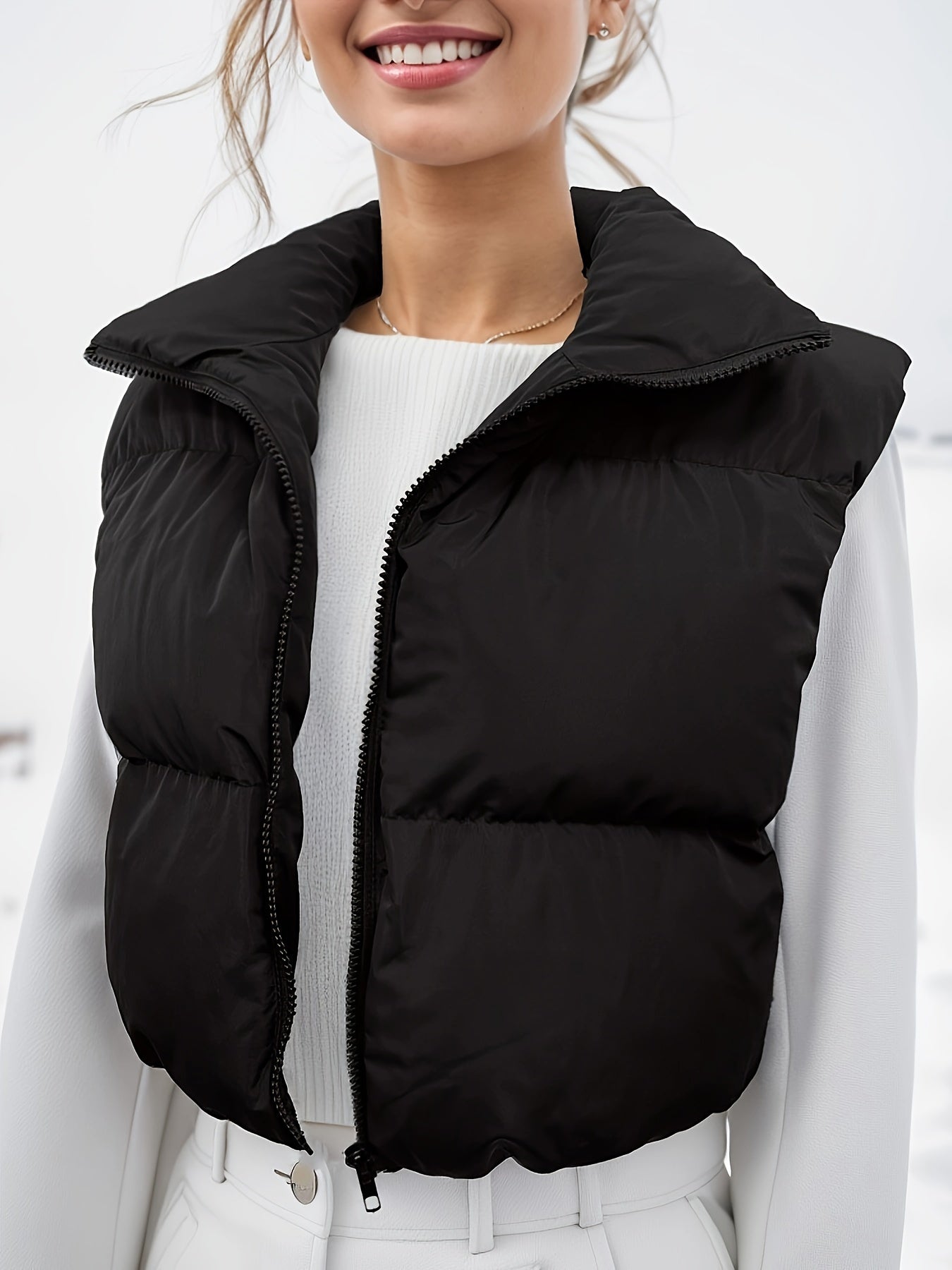 Stylish High Neck Sleeveless Vest Coat - Zip-Up, Casual, Solid Color, Women's Outerwear - Perfect for Daily Wear, Travel, and Outdoor Activities