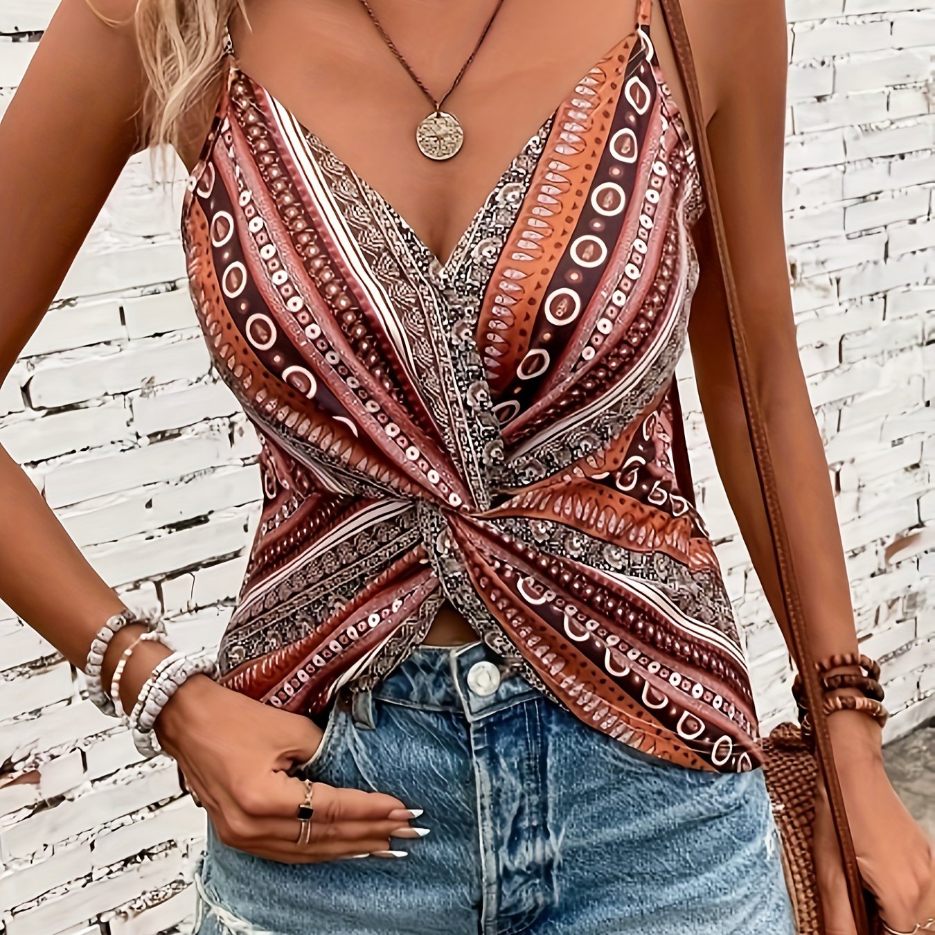 Chic Twist Front Spaghetti Strap Top - Lightweight Vacation Style Sleeveless Shirt - Perfect for Spring & Summer, Womens Casual Daywear Wardrobe Staple
