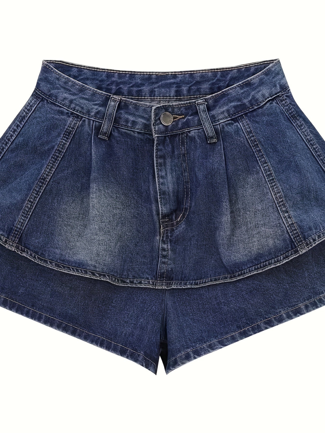 Vintage High Waist Flared Denim Skirted Shorts - Button Front, Slight Stretch, Brief Length, Solid Color, Machine Washable - Perfect for Spring, Summer, and Fall Seasons