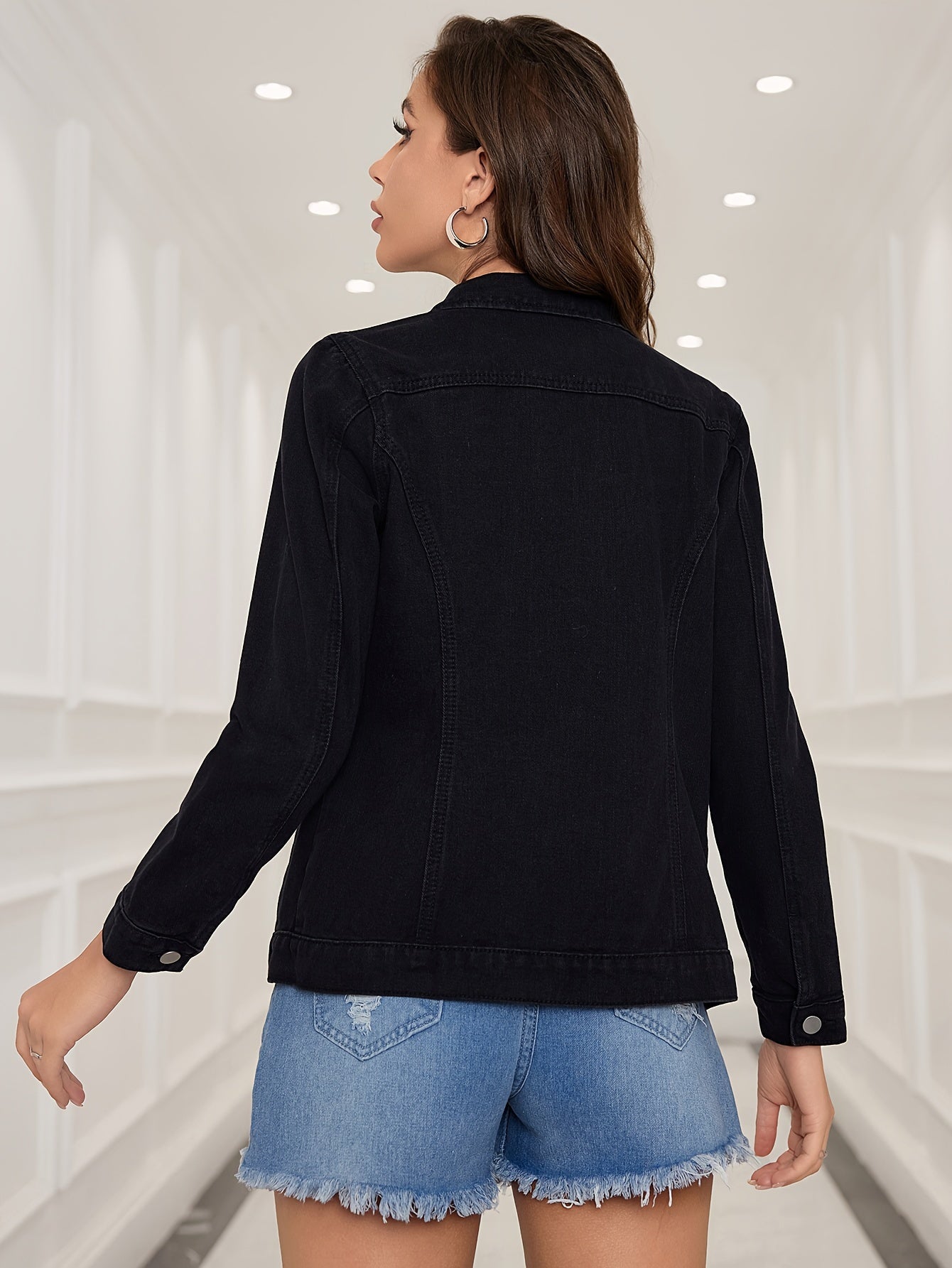 Versatile All-Season Solid Denim Top - Casual, Chic, Non-Sheer, Easy Maintenance for Everyday Comfort