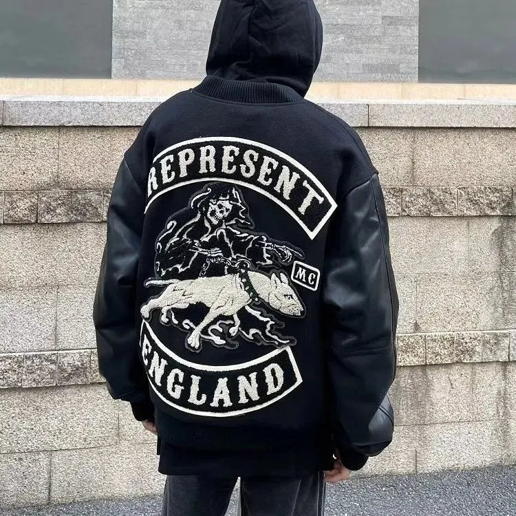 Jackets Men's Spring and Autumn Baseball Uniform Y2K Retro Trend Leather Jacket Heavy Industry Embroidery White Short Coat Ins