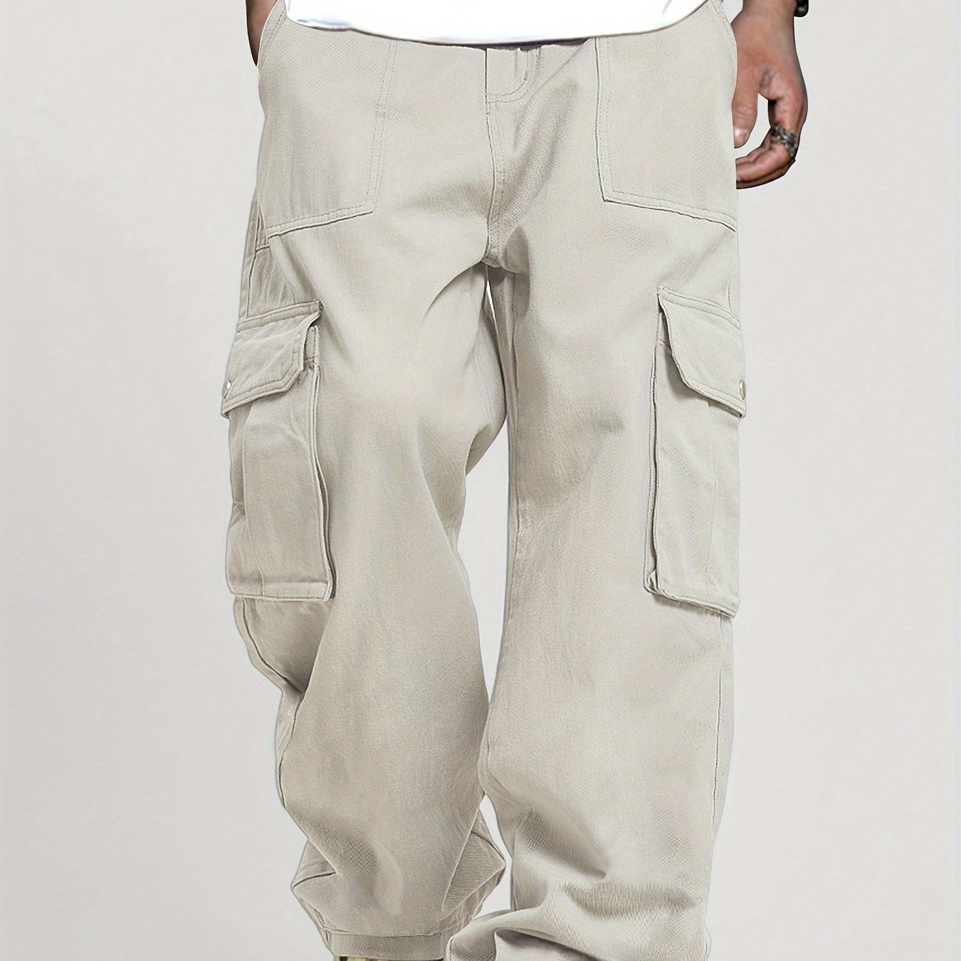 Mens Relaxed Cargo Pants - Comfort Drawstring, Trendy Solid Colors, Roomy Pockets for Casual Style