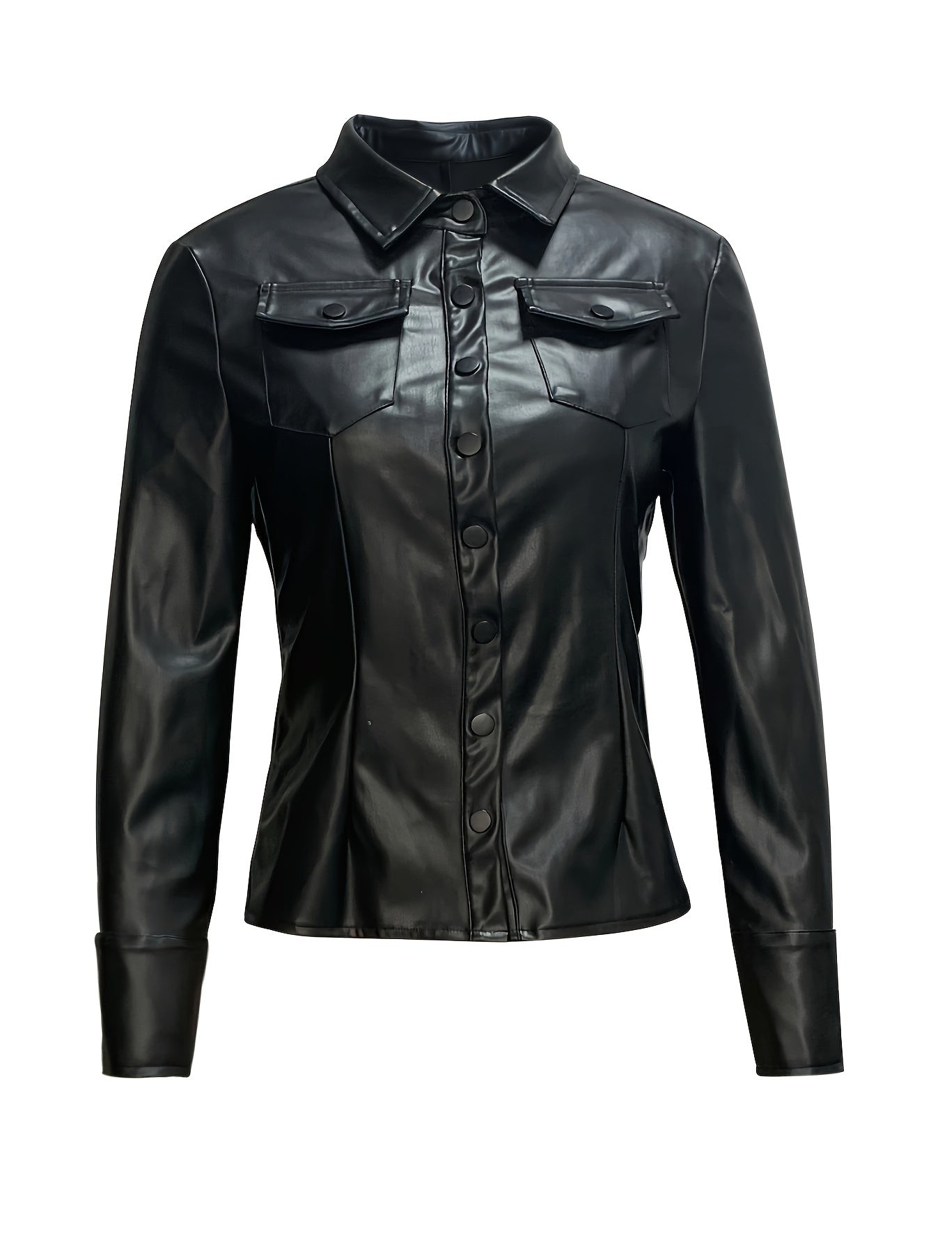 Stylish Faux Leather Long Sleeve Jacket - Casual Jackets for Women with Button Front, Perfect for Spring and Fall Seasons - Water-Resistant, Soft and Comfortable