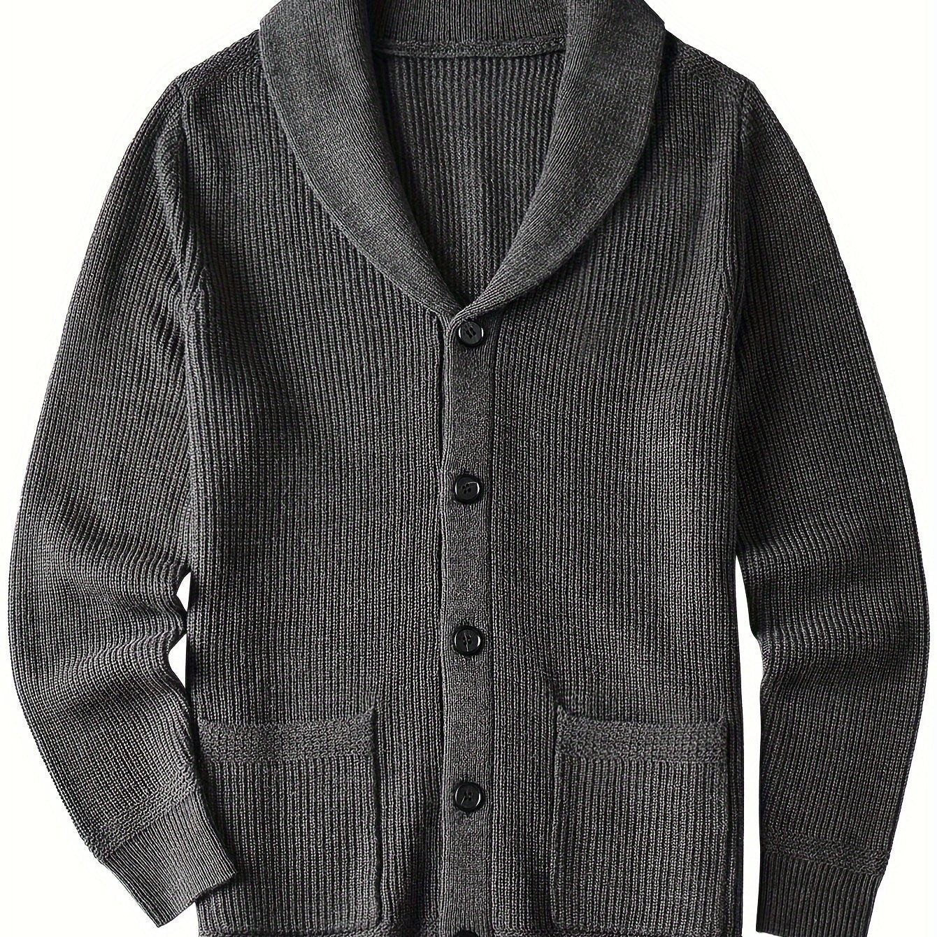 Plus Size Mens Soft Knit Cardigan Sweater - Classic Shawl Collar, Warm and Cozy with Pockets - Elegant Coat Style for Winter and Fall Seasons