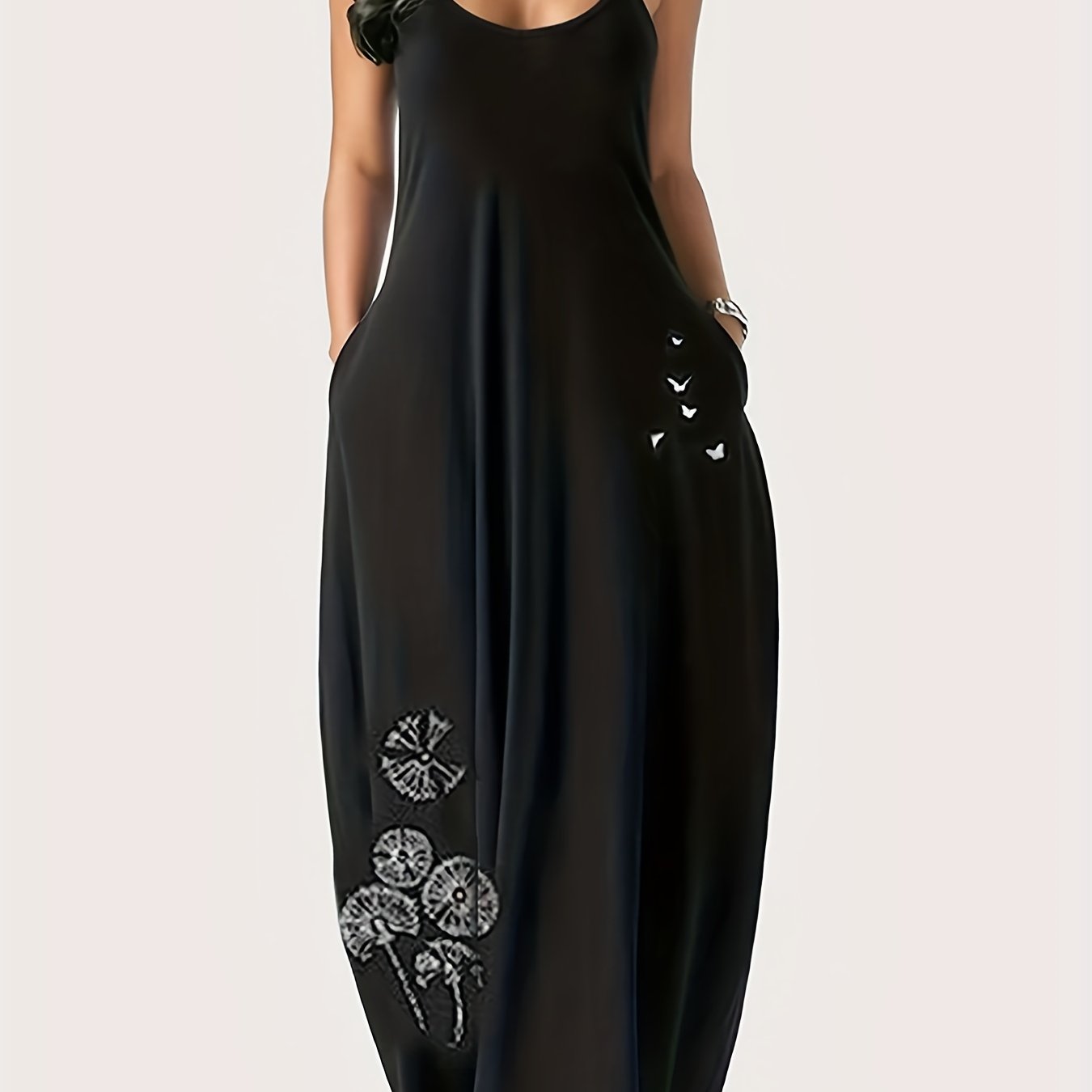 Vibrant Dandelion Print Maxi Dress - Soft Polyester, Spaghetti Strap, Casual, Micro Elasticity, Positioning Printing, Summer Essential for Women