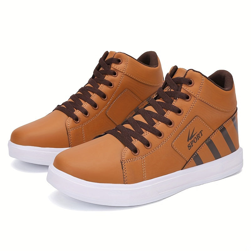 Plus Size Mens Skateboard Shoes - Fashionable and Stylish Vibrant Single-Tone Hue Ankle-High Supportive Design Ultra-Comfortable Cushioning Slip-Resistant Outsole Secure and Adjustable Fastening Durable and Grip-Enhancing Rubber Sole - Ideal for Skateboar