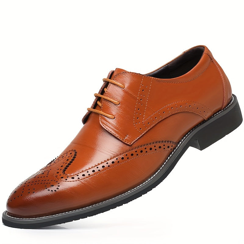Men's Formal Wingtip Brogues - Breathable, All-Season, Non-Slip Lace-ups with Pointed Toe for Business & Weddings
