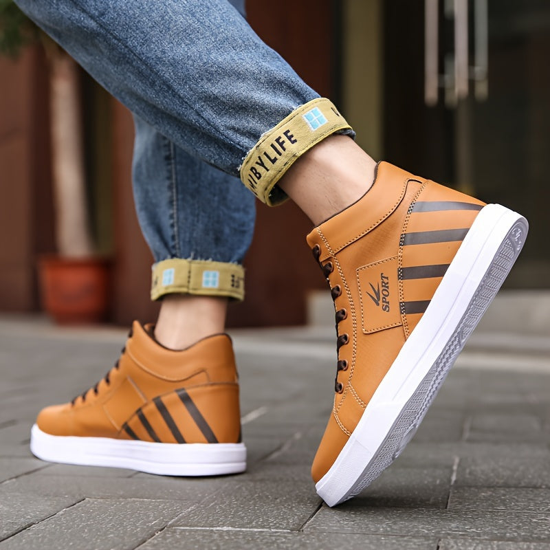 Plus Size Mens Skateboard Shoes - Fashionable and Stylish Vibrant Single-Tone Hue Ankle-High Supportive Design Ultra-Comfortable Cushioning Slip-Resistant Outsole Secure and Adjustable Fastening Durable and Grip-Enhancing Rubber Sole - Ideal for Skateboar
