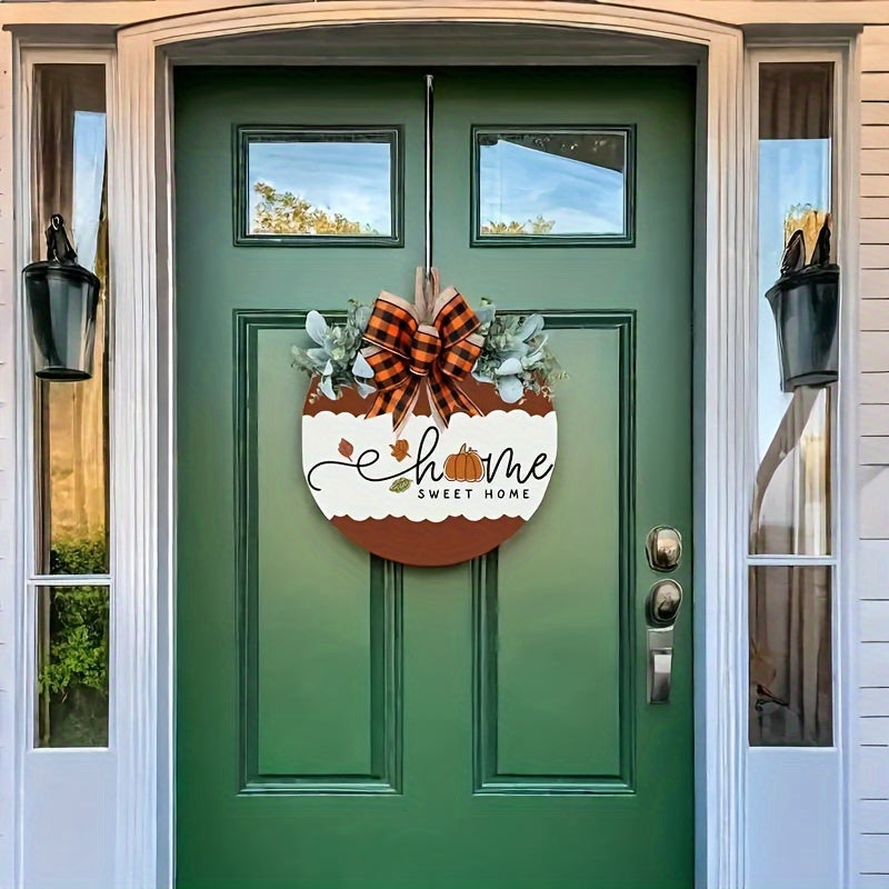 1pc Elegant Fall Thanksgiving Front Door Wreath Sign - Decorative Signs & Plaques for Home Room Living Room Office - Artificial Wood Versatile Wall Hanging Fall Decor with Autumn Leaves and Berries Accents