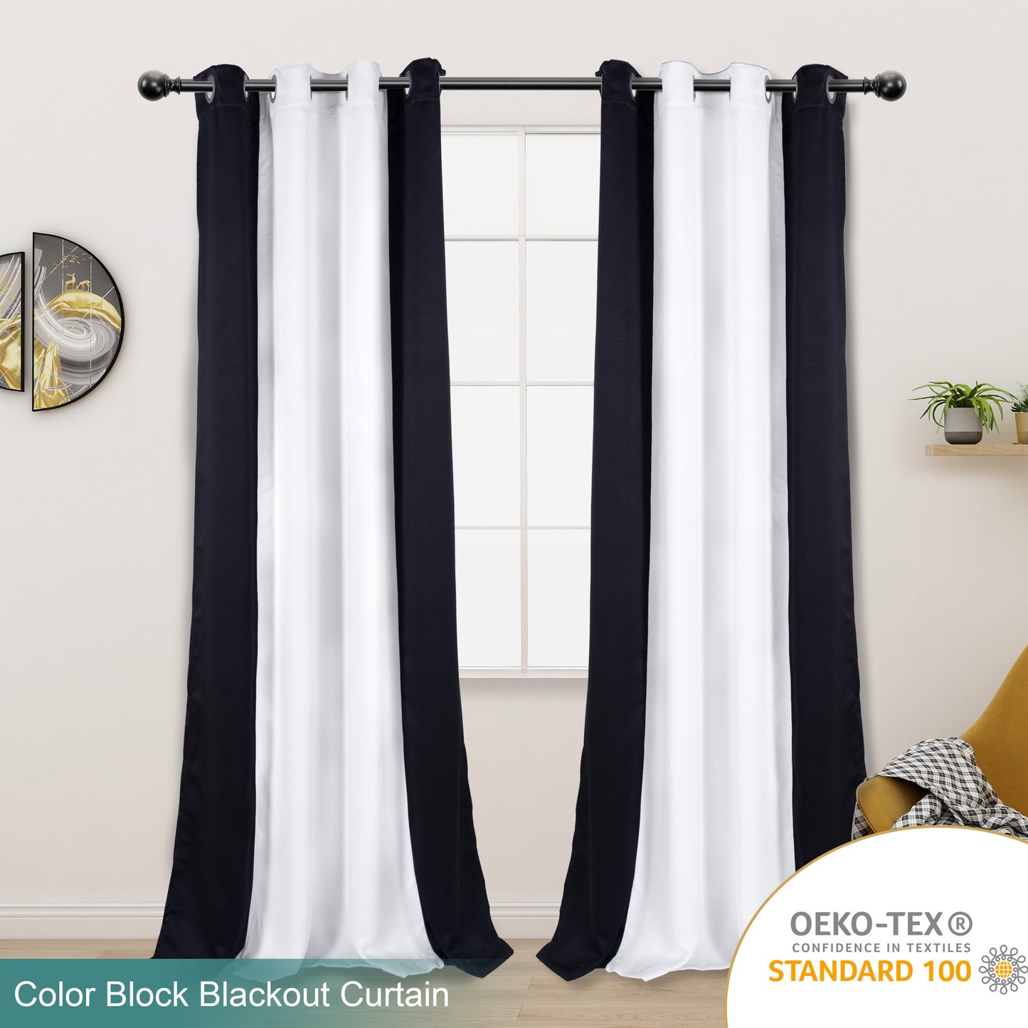 1pc Stylish Double Color Block Blackout Curtains for Living Room and Bedroom - Perfect for Room Decor and Home Decor