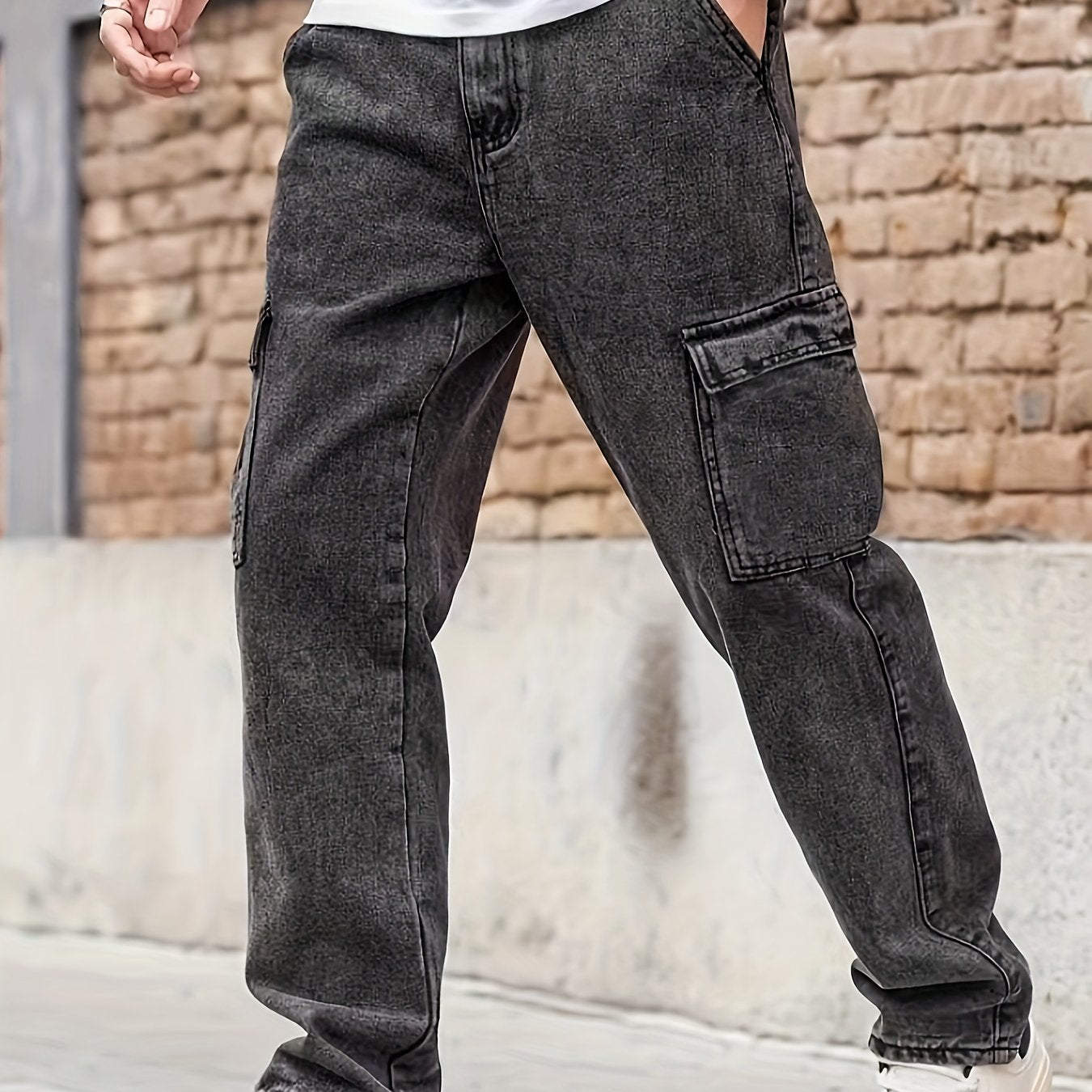 Men's Casual Loose-Fit Jeans - Cotton Blend, Non-Stretch Denim with Pockets, Machine Washable - Perfect for All Seasons