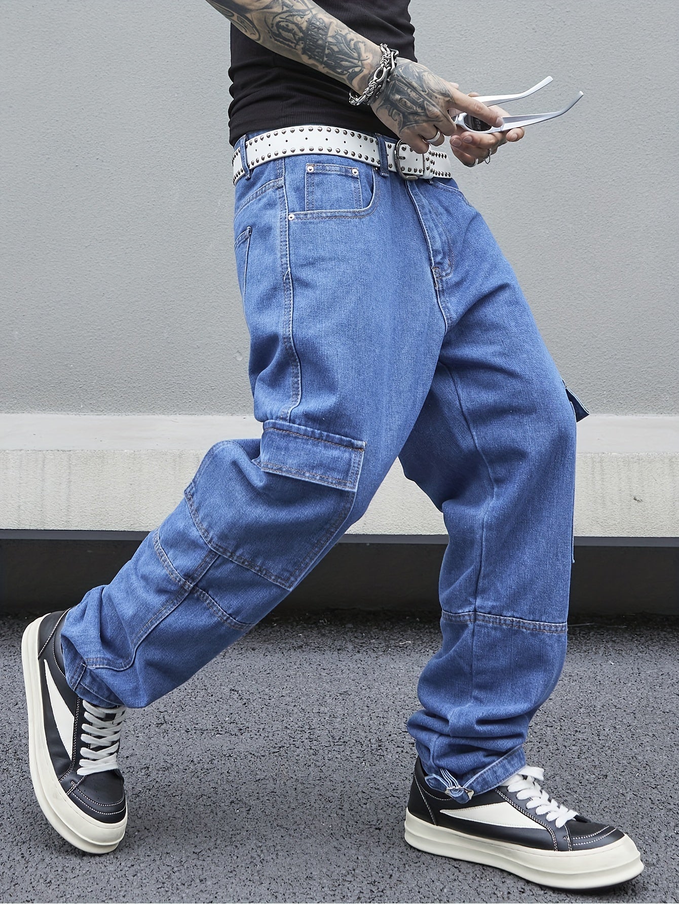 Men's Loose Fit Wide Leg Jeans, Men's Stylish Comfy Denim Pants, Street Style Fashion
