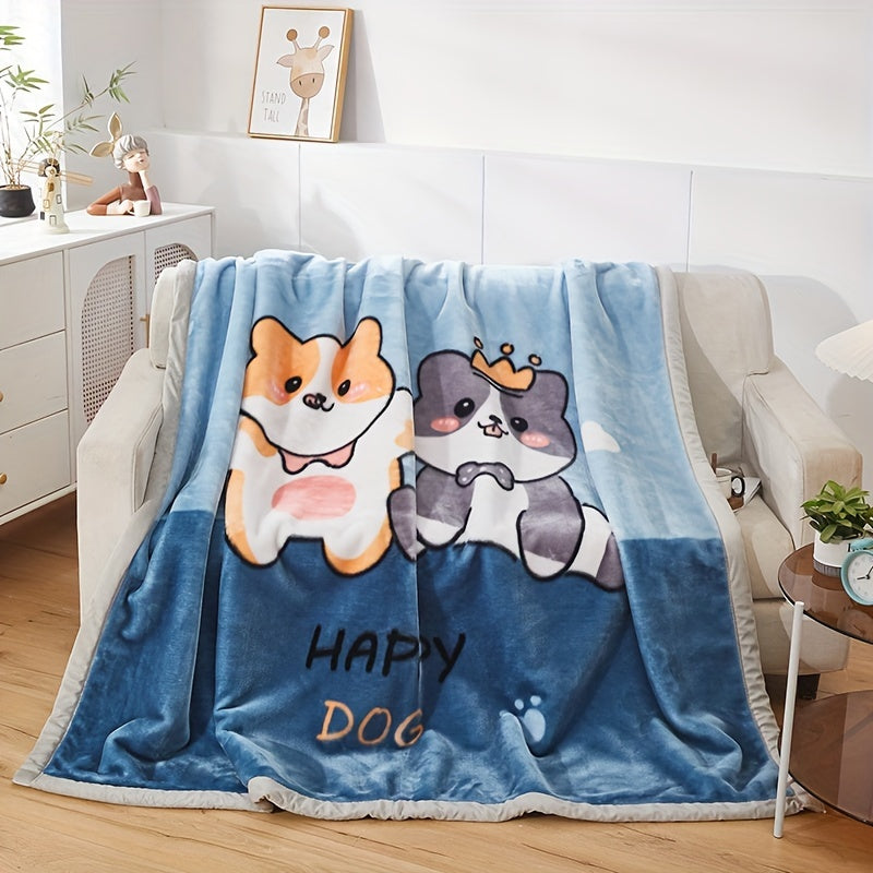 Luxurious Double-Layered Coral Fleece Throw Blanket - Soft, Thick & Cozy for Winter Comfort | Vintage Animal Design