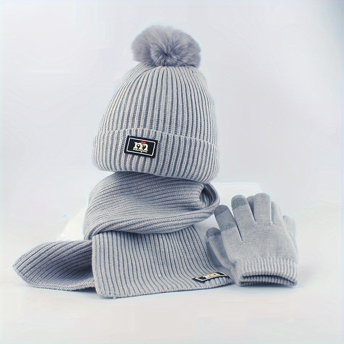 2pcs+1pair Children's Scarf & Hat & Gloves Set, Autumn And Winter Baby Warm Fleece Lined Gloves, Boys And Girls Knitted Hat