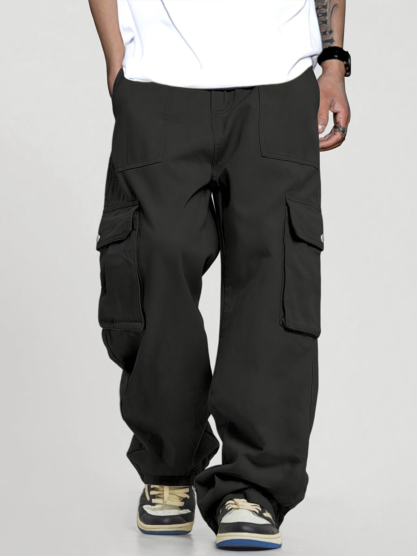 Mens Relaxed Cargo Pants - Comfort Drawstring, Trendy Solid Colors, Roomy Pockets for Casual Style