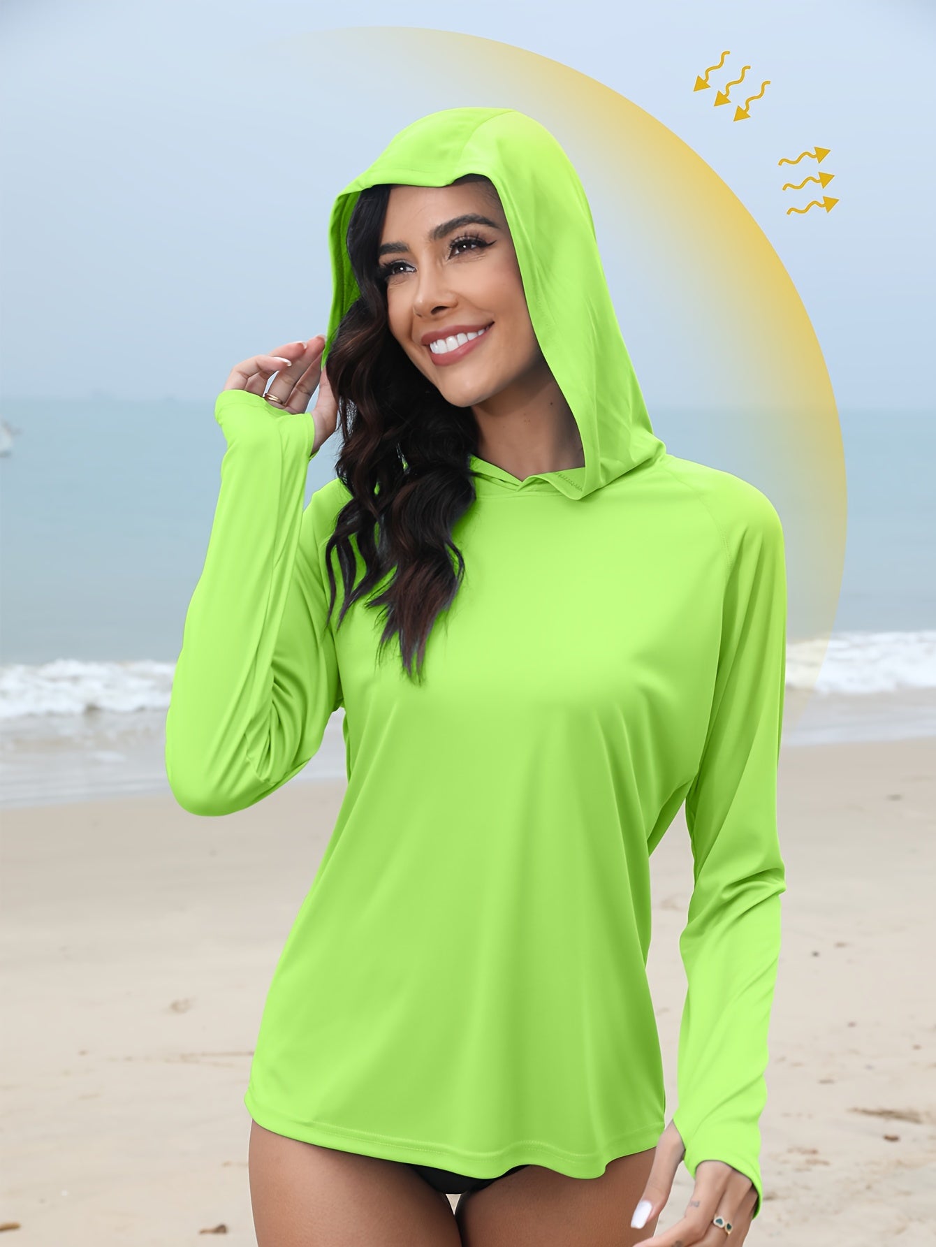 Women's UPF 50+ Sun Protection Hooded Shirt - Long Sleeve, Moisture-Wicking, Quick-Drying, Breathable, Lightweight - Perfect for Hiking, Fishing, Outdoor Fitness, Running, and Casual Wear