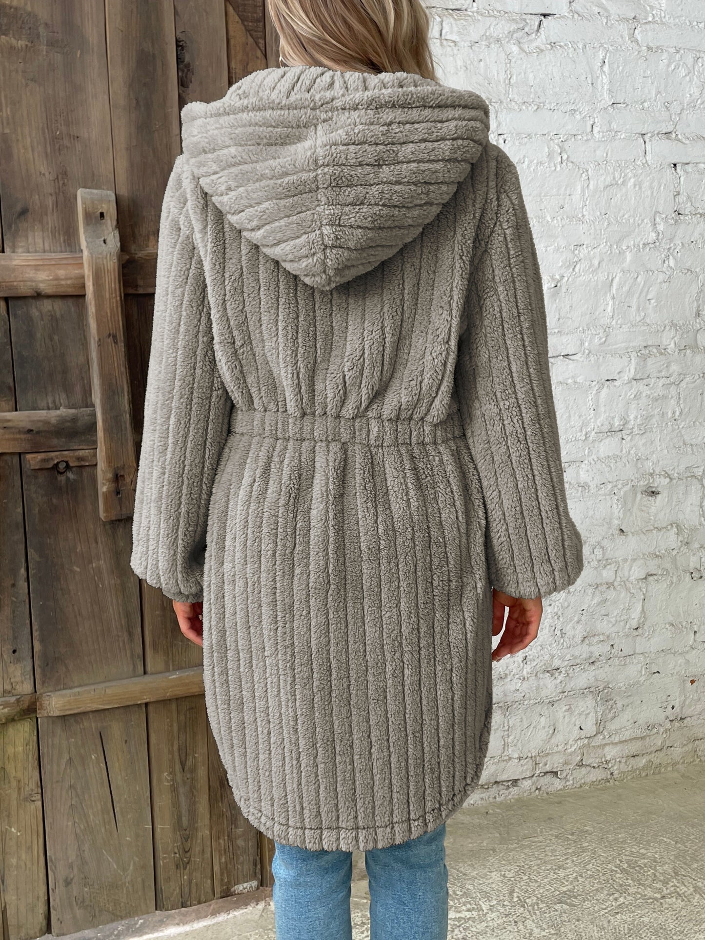 Winter Essential: Chic & Cozy Hooded Teddy Coat for Women - Durable, Easy-Care, Knit Fabric in Solid Color