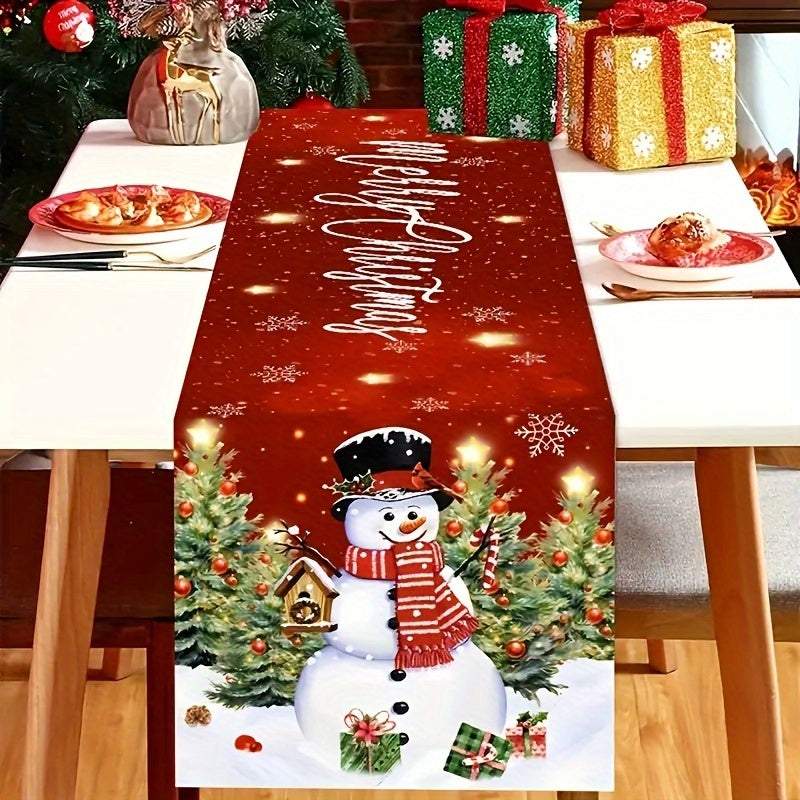 1pc Christmas Table Runner - Shuttle Woven, Rectangular, Polyester, 100% Christmas Theme for Home Kitchen Dining Table Decoration, Holiday Season Table Accessory