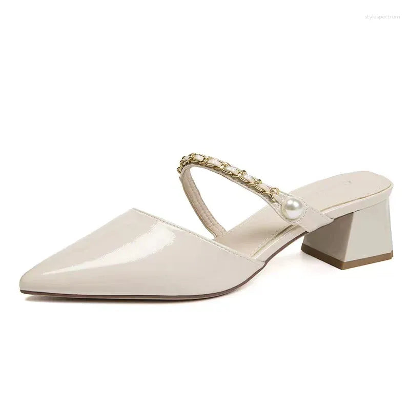 Slippers Summer Fashion Baotou Half Women Wear Pointed Thick Heel Women's Shoes In