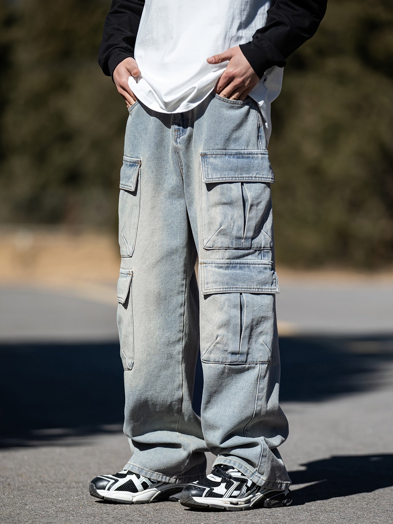 Relaxed Fit Multi-Pocket Cargo Pants - Overalls with Casual Style, Stretchy Fabric, and Practical Design for Spring and Fall Outdoor Enthusiasts, K-Pop Fans, and Everyday Wear