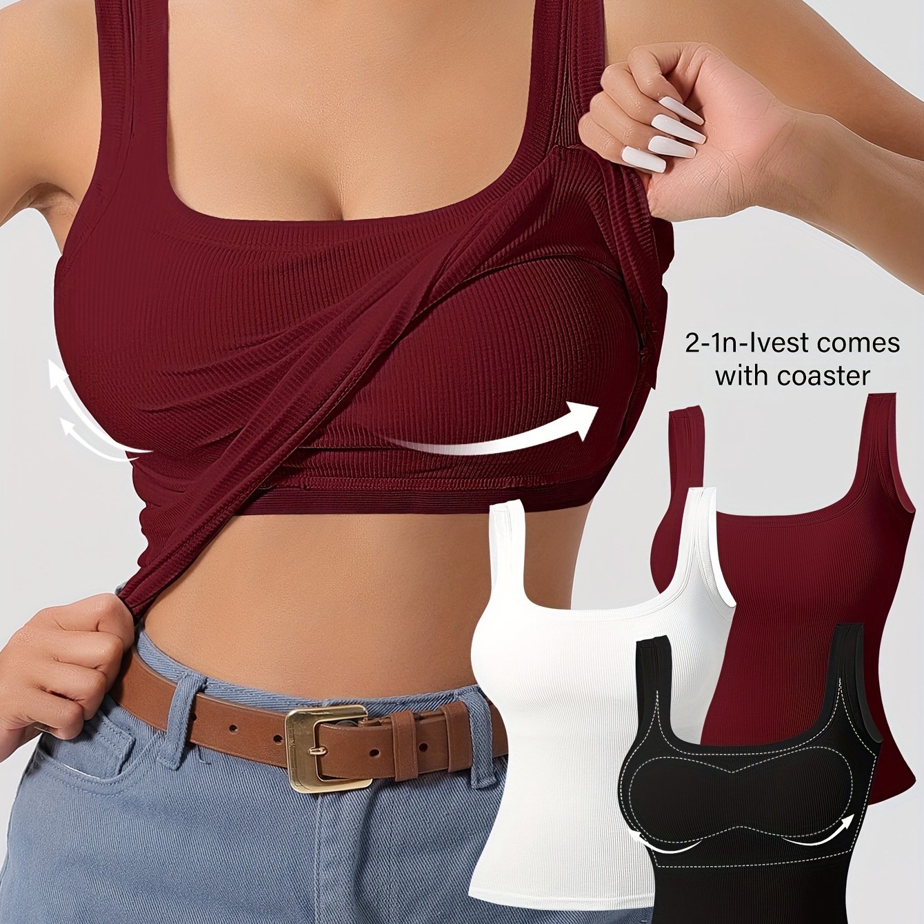 3-Pack Solid Color Super Slim Fit Tank Top - Classic Square Neck, Sleeveless, Versatile, and Easy to Pair - Pack of 3 for Endless Outfit Possibilities, Exclusively Designed for Women, Perfect for Casual, Everyday Wear
