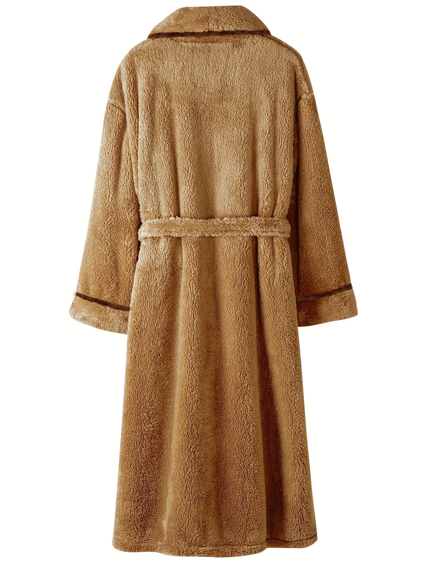 Thick Coral Fleece Long-sleeved Lace Up Men's Bathrobe For Autumn And Winter, Simple And Warm Men's Home Wear