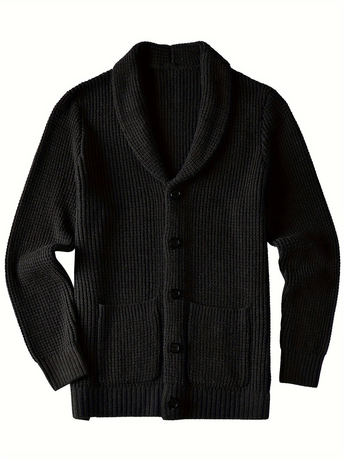 Mens Long Sleeve Green Shawl Collar Solid Color Acrylic Knit Cardigan Sweater with Pocket - Soft, Slight Stretch Fabric, Regular Fit, Placket Closure - Perfect for Fall and Winter Seasons