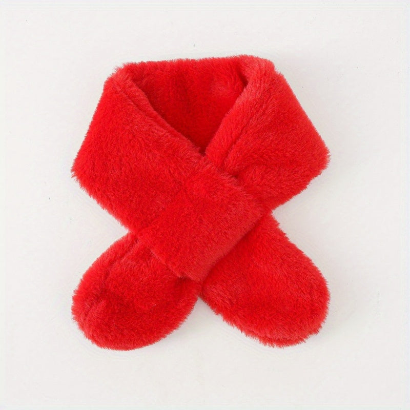 1pc Simple Cute Round Neck Children's Solid Color Fur Scarf For Autumn And Winter