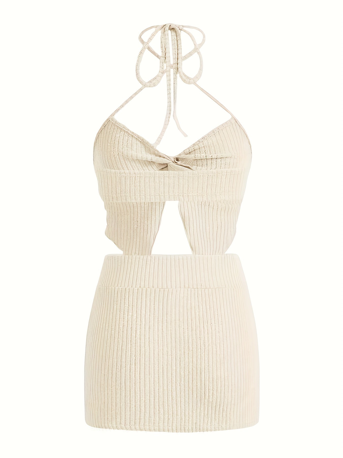 Sultry Solid Ribbed Skirt Set - Figure-Flattering Halter Crop Top & Cozy Knit Skirt Outfit - Womens Casual Fashion Clothing Ensemble