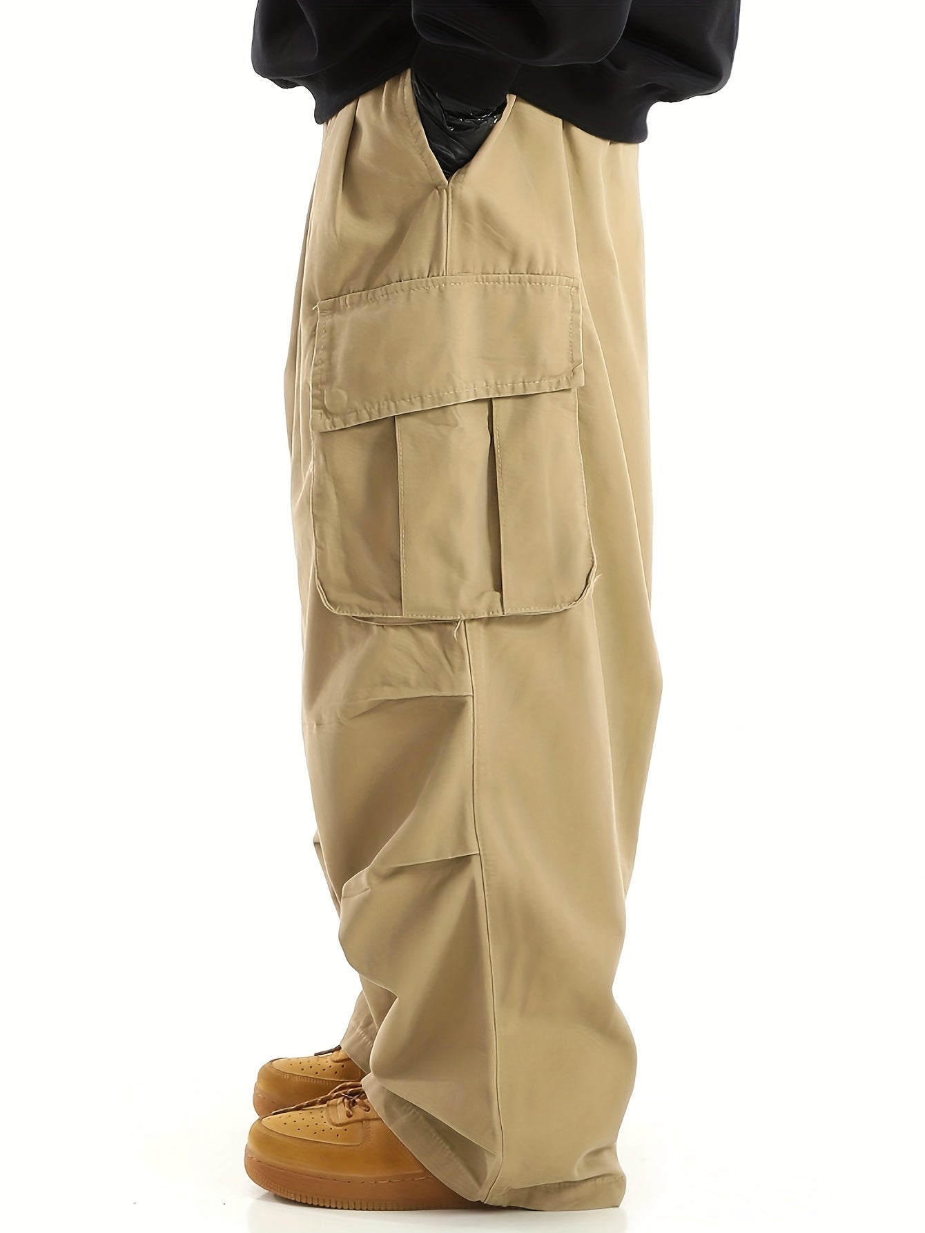 Relaxed Fit Streetwear Cargo Pants for Men - Comfortable Drawstring Waist, Multiple Functional Pockets, All-Season Outdoor and Leisure Wear, Ideal for Work and Daily Life