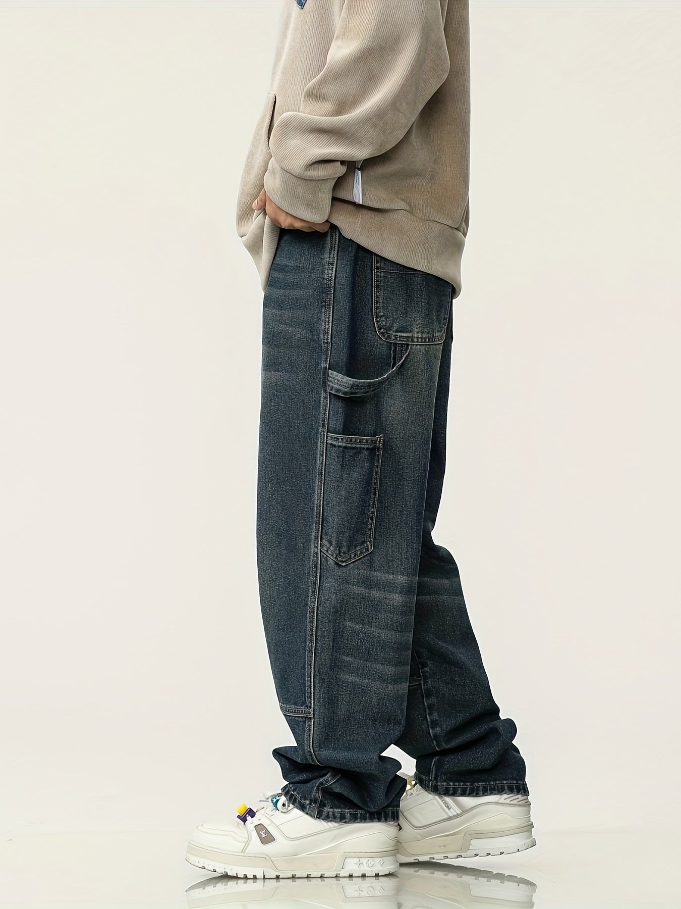Men's Casual Loose-Fit Cotton Pants | Multi-Pocket Outdoor Utility | Non-Sheer Woven Fabric | Ideal for Spring/Fall