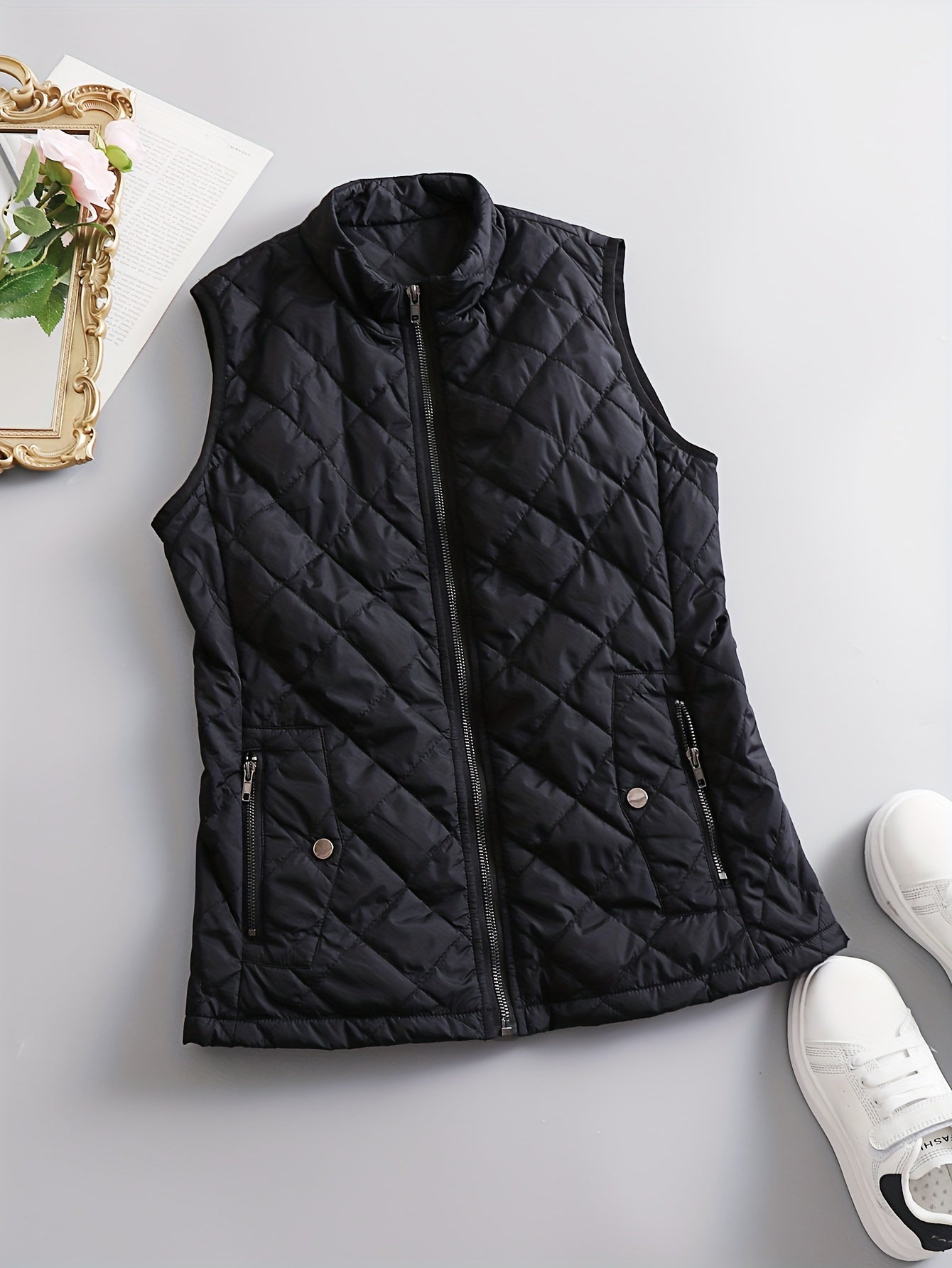 Women's Casual Polyester Vest - Sleeveless, Mock Neck Chic, Easy-Care, Durable Outerwear in Solid Colors
