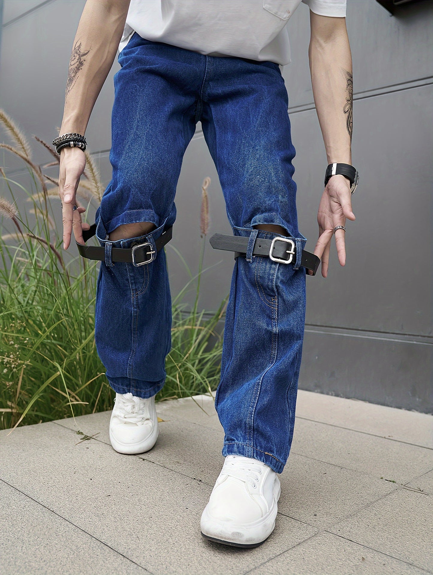 Mens Casual Loose Cargo Jeans - Solid Cotton Blend with Adjustable Drawstring & Multiple Pockets - All Seasons, Rugged for Outdoor, Leisure, and Work Wear