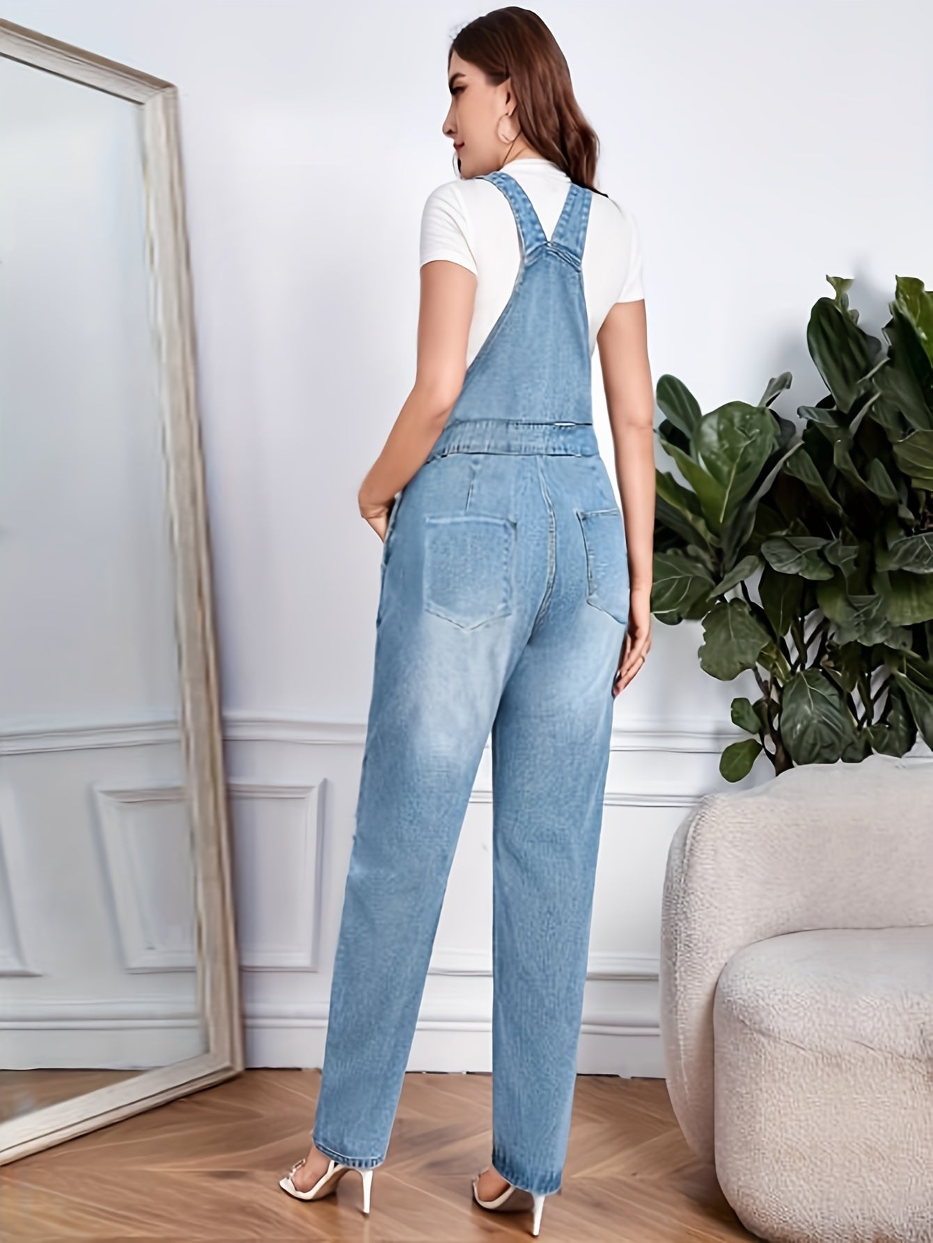 Smiling Face Patchwork Denim Jumpsuit, Ripped Holes Slant Pockets Casual Denim Overall, Women's Denim Clothing