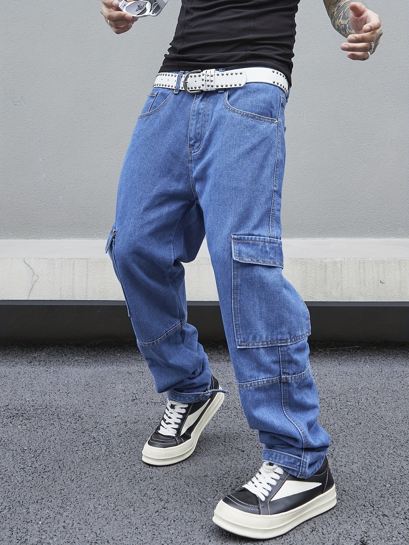 Men's Loose Fit Wide Leg Jeans, Men's Stylish Comfy Denim Pants, Street Style Fashion