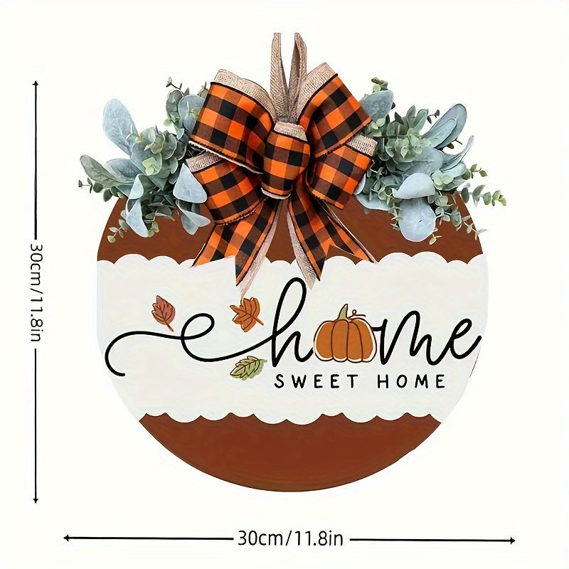 1pc Elegant Fall Thanksgiving Front Door Wreath Sign - Decorative Signs & Plaques for Home Room Living Room Office - Artificial Wood Versatile Wall Hanging Fall Decor with Autumn Leaves and Berries Accents