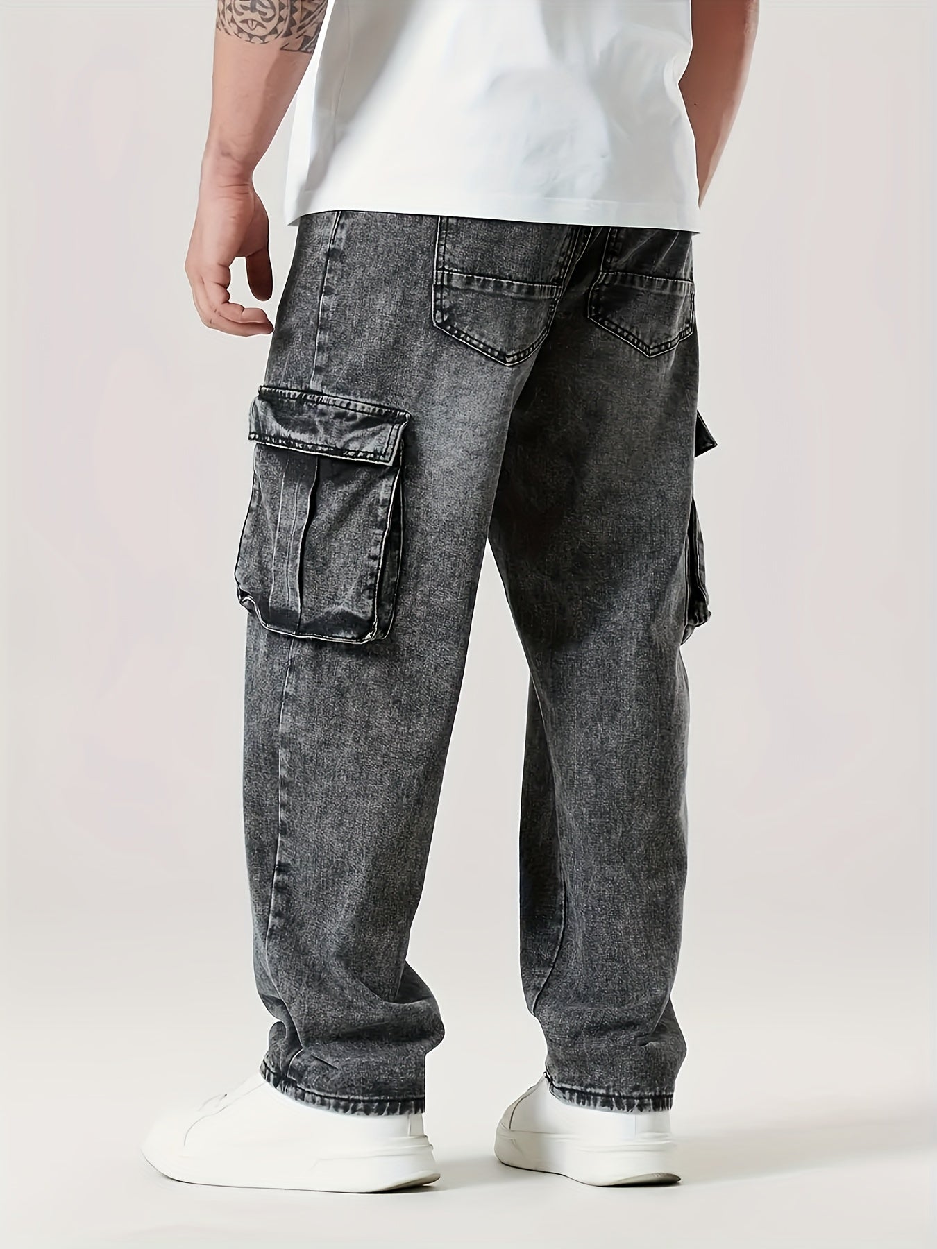 Stylish Comfy Loose Fit Wide Leg Cargo Jeans - Men's Versatile Denim Pants for Four Seasons with Multiple Pockets - Perfect for Casual Daily Wear