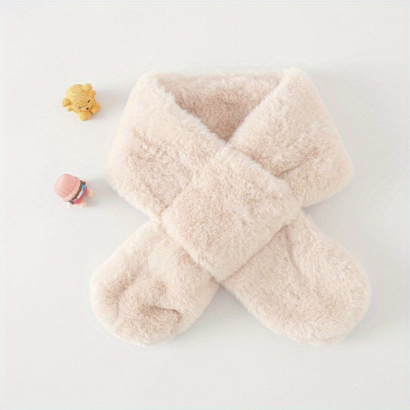 1pc Simple Cute Round Neck Children's Solid Color Fur Scarf For Autumn And Winter