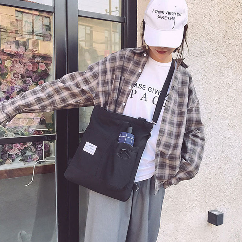 Square Canvas Bag Lady With One Shoulder Slung,Canvas Shoulder Bag for Women Large Capacity Crossbody Bag Satchel Canvas Tote Bag Handbags