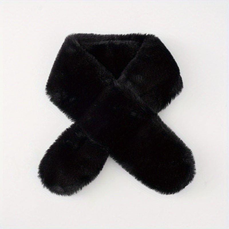 1pc Simple Cute Round Neck Children's Solid Color Fur Scarf For Autumn And Winter