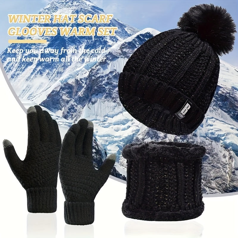 Cozy Winter Hat Scarf Gloves Set: Keep Warm in Style with Our Knit Accessories - Perfect for Outdoor Adventures