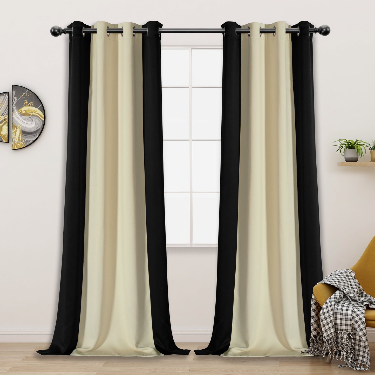 1pc Stylish Double Color Block Blackout Curtains for Living Room and Bedroom - Perfect for Room Decor and Home Decor