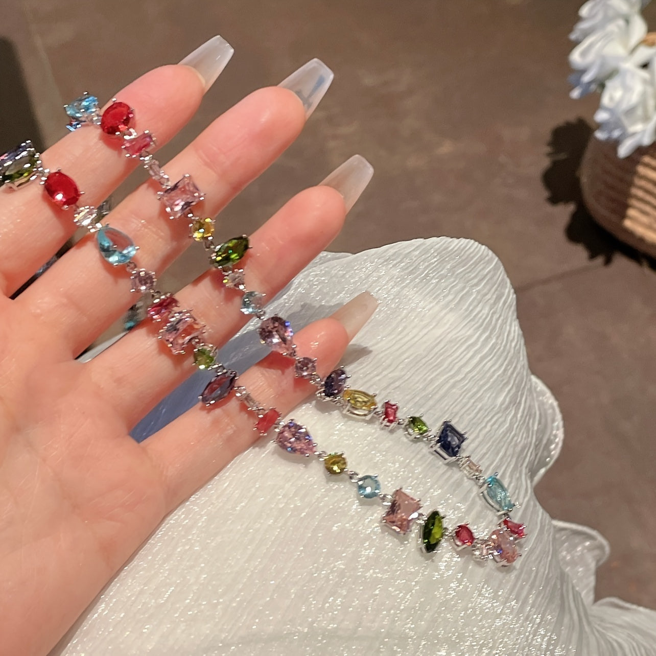 Vibrant Candy Crystal Zircon Necklace - Sparkling Y2K Bling Bling Rainbow Clavicle Chain - Perfect Eid Fashion Jewelry Gift