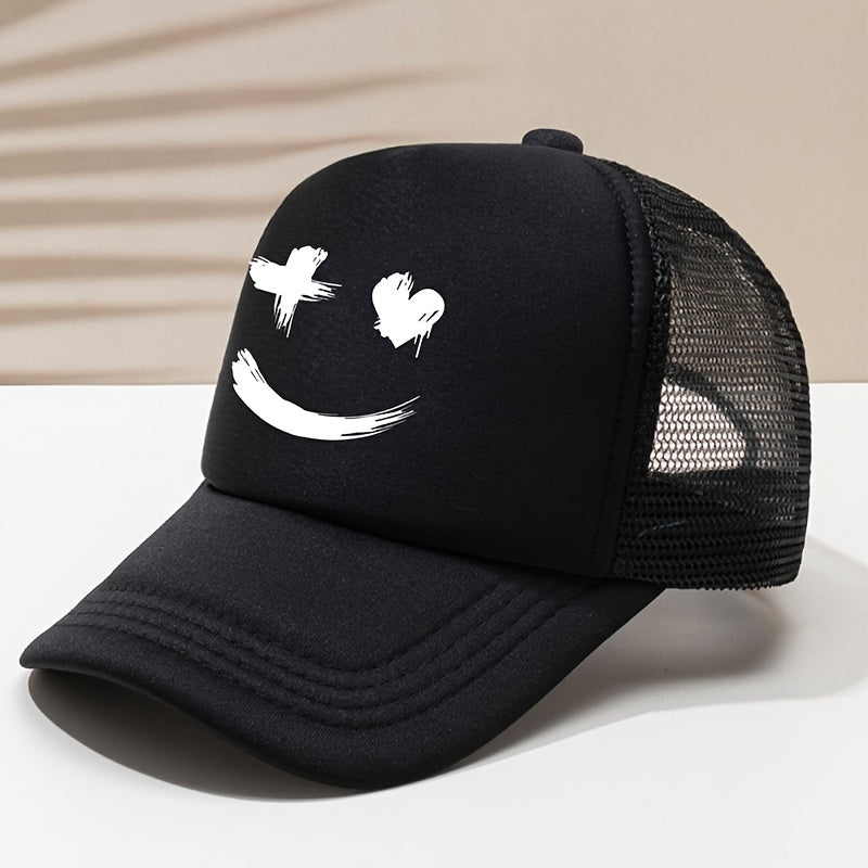 Summer Fun Cartoon Print Baseball Cap - Stylish Mesh Peaked Cap for Men and Women - Breathable, Adjustable, and Sunshade Cap for Outdoor Activities