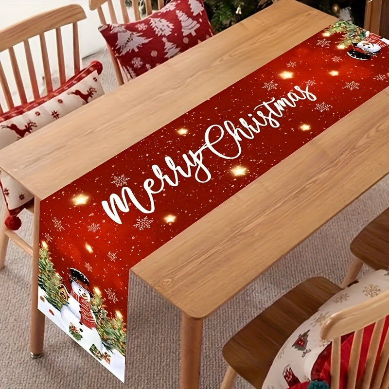 1pc Christmas Table Runner - Shuttle Woven, Rectangular, Polyester, 100% Christmas Theme for Home Kitchen Dining Table Decoration, Holiday Season Table Accessory